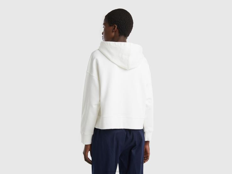 Boxy Fit Hoodie B4BF292 Benetton Women Creamy White