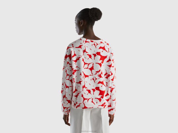 Sweatshirt With Floral Print B4BF3762 Benetton Women Red