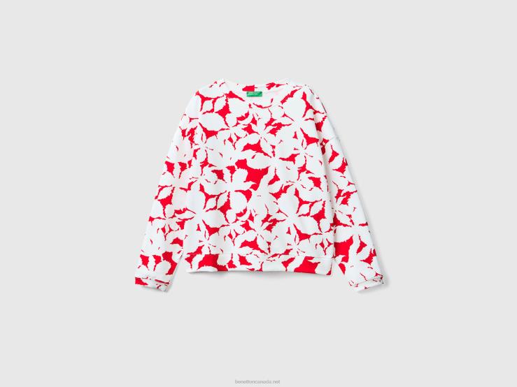 Sweatshirt With Floral Print B4BF3762 Benetton Women Red