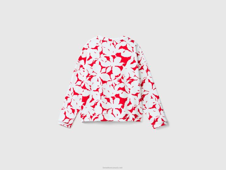 Sweatshirt With Floral Print B4BF3762 Benetton Women Red