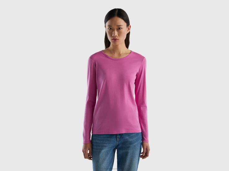 Long Sleeve Pure Cotton T-Shirt B4BF400 Benetton Women Pink
