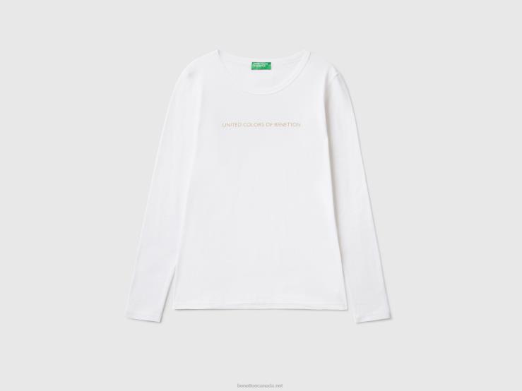 Long Sleeve White T-Shirt In 100% Cotton B4BF429 Benetton Women White