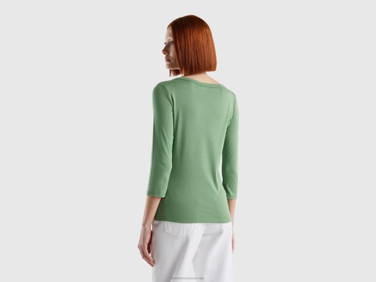 T-Shirt With Boat Neck In 100% Cotton B4BF323 Benetton Women Green