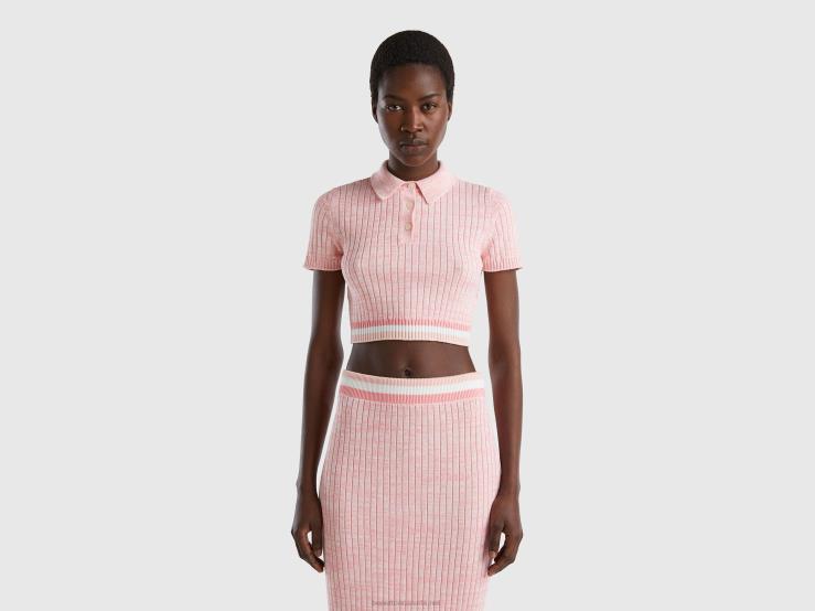 Pink Cropped Knit Polo B4BF33 Benetton Women Pink