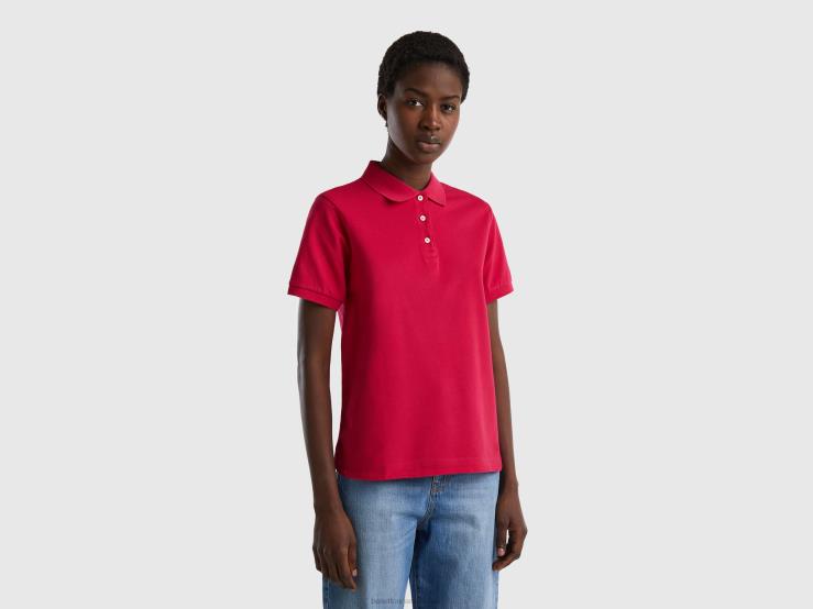 Polo In Stretch Organic Cotton B4BF358 Benetton Women Fuchsia