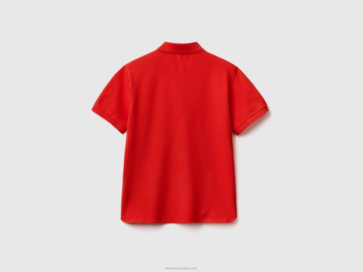 Polo In Stretch Organic Cotton B4BF366 Benetton Women Red