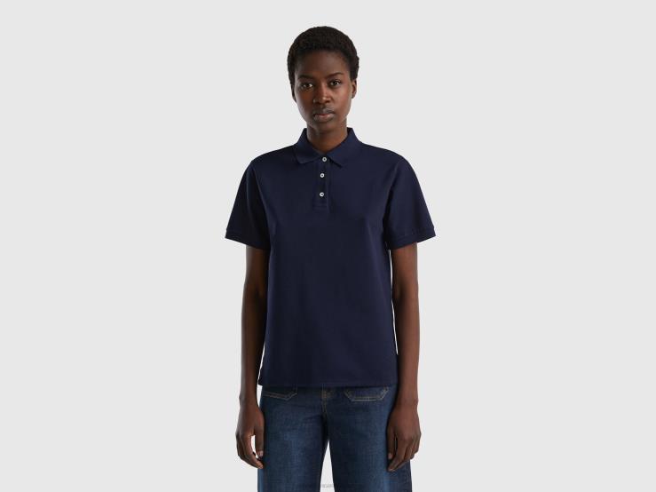 Polo In Stretch Organic Cotton B4BF3809 Benetton Women Dark Blue