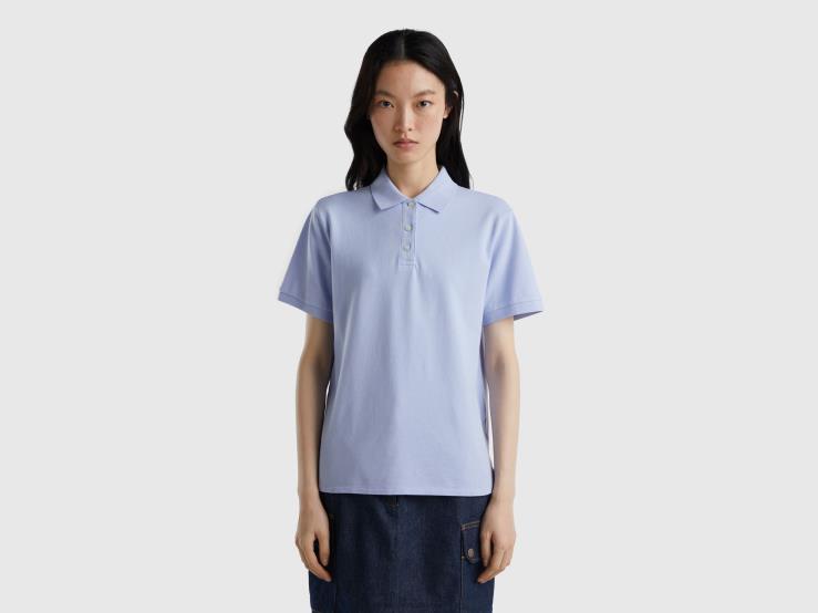 Polo In Stretch Organic Cotton B4BF3812 Benetton Women Lavender
