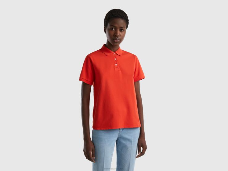 Polo In Stretch Organic Cotton B4BF3840 Benetton Women Red