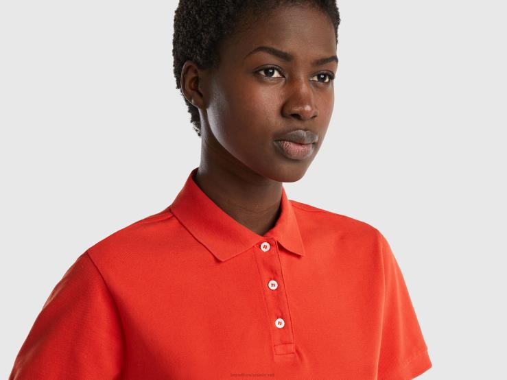 Polo In Stretch Organic Cotton B4BF3840 Benetton Women Red