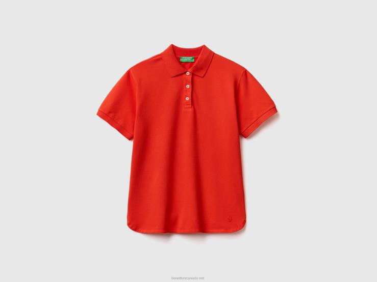 Polo In Stretch Organic Cotton B4BF3840 Benetton Women Red