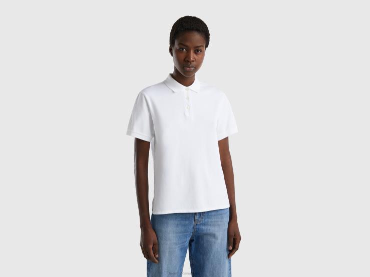Polo In Stretch Organic Cotton B4BF3859 Benetton Women White
