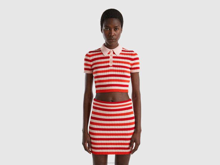 Striped Cropped Polo B4BF25 Benetton Women Red