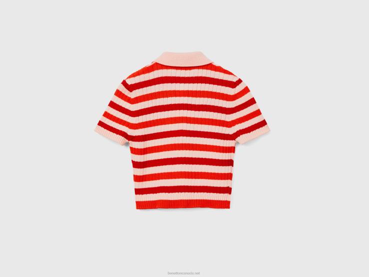 Striped Cropped Polo B4BF25 Benetton Women Red