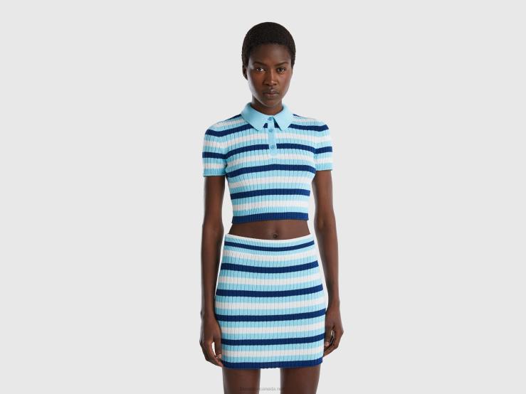 Striped Cropped Polo B4BF3538 Benetton Women Light Blue