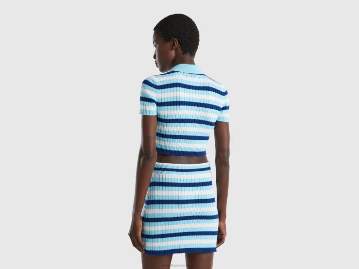 Striped Cropped Polo B4BF70 Benetton Women Light Blue