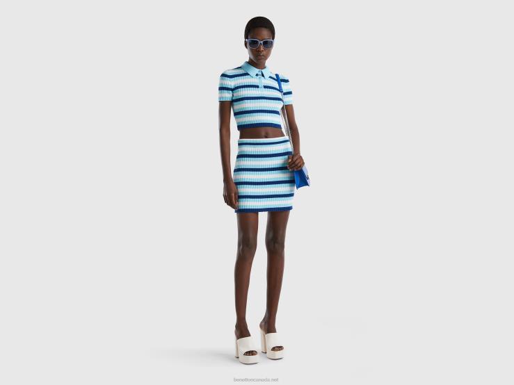 Striped Cropped Polo B4BF70 Benetton Women Light Blue