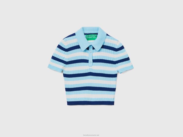 Striped Cropped Polo B4BF70 Benetton Women Light Blue
