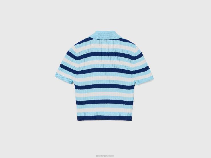 Striped Cropped Polo B4BF70 Benetton Women Light Blue