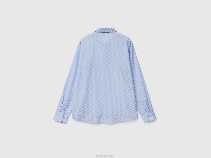 100% Cotton Patterned Shirt B4BF3971 Benetton Women Lavender