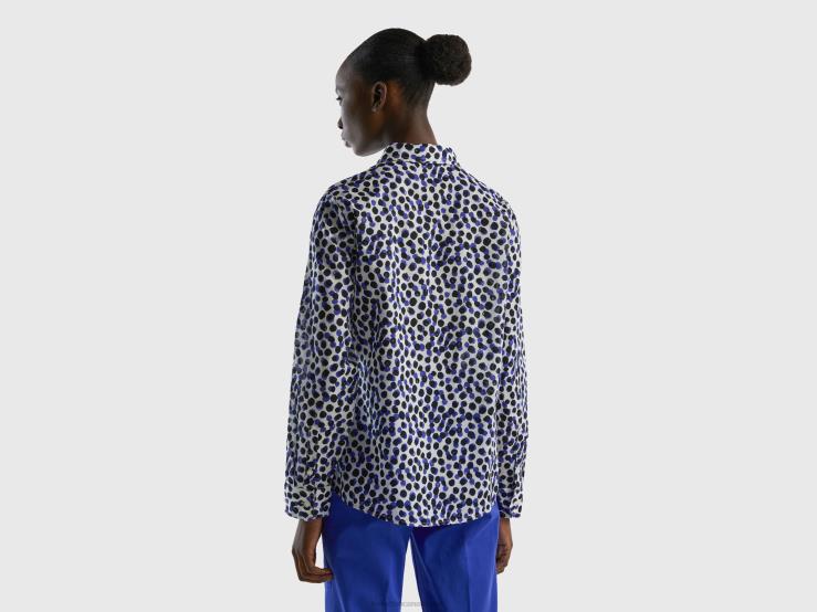 100% Cotton Patterned Shirt B4BF525 Benetton Women White