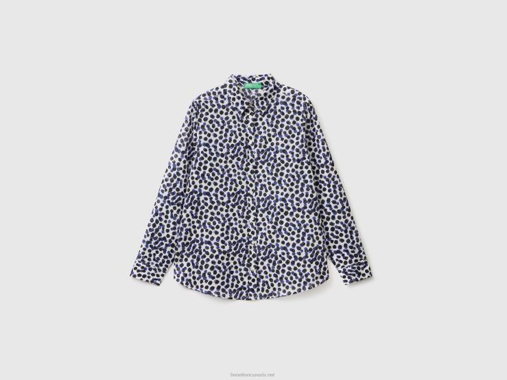 100% Cotton Patterned Shirt B4BF525 Benetton Women White