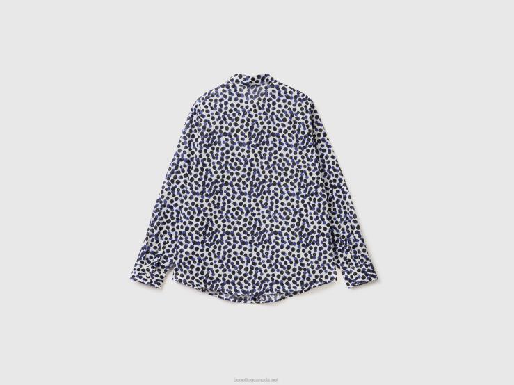 100% Cotton Patterned Shirt B4BF525 Benetton Women White
