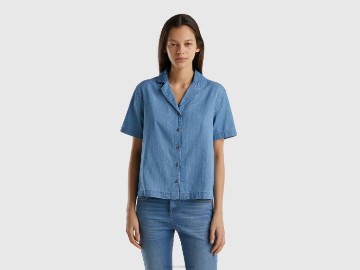 Blouse In Chambray B4BF3970 Benetton Women Light Blue