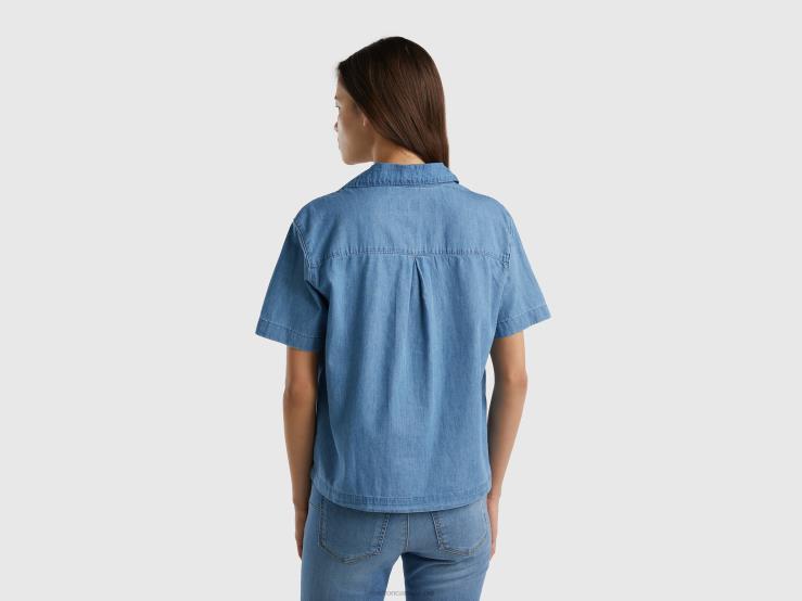 Blouse In Chambray B4BF528 Benetton Women Light Blue