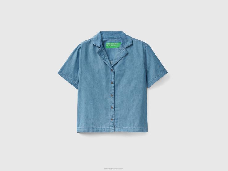 Blouse In Chambray B4BF528 Benetton Women Light Blue