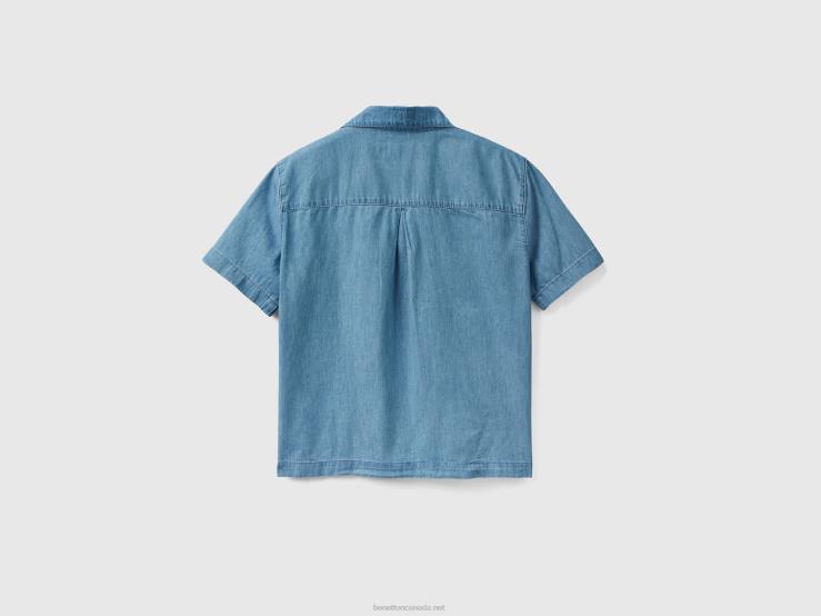 Blouse In Chambray B4BF528 Benetton Women Light Blue