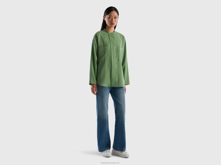 Comfort Fit Shirt With Pockets B4BF3956 Benetton Women Green