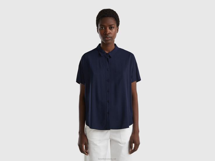 Flowy Shirt In Sustainable Viscose B4BF3989 Benetton Women Dark Blue