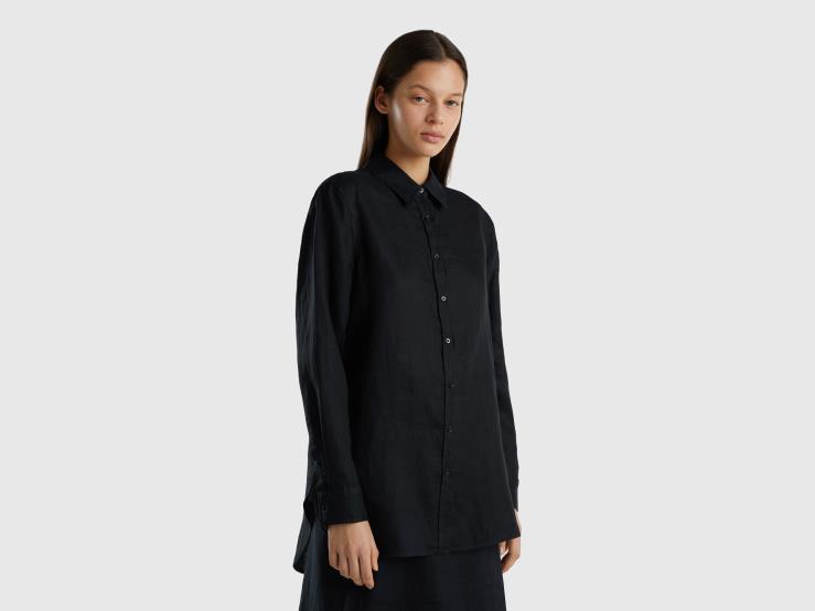 Long Shirt In Pure Linen B4BF3964 Benetton Women Black