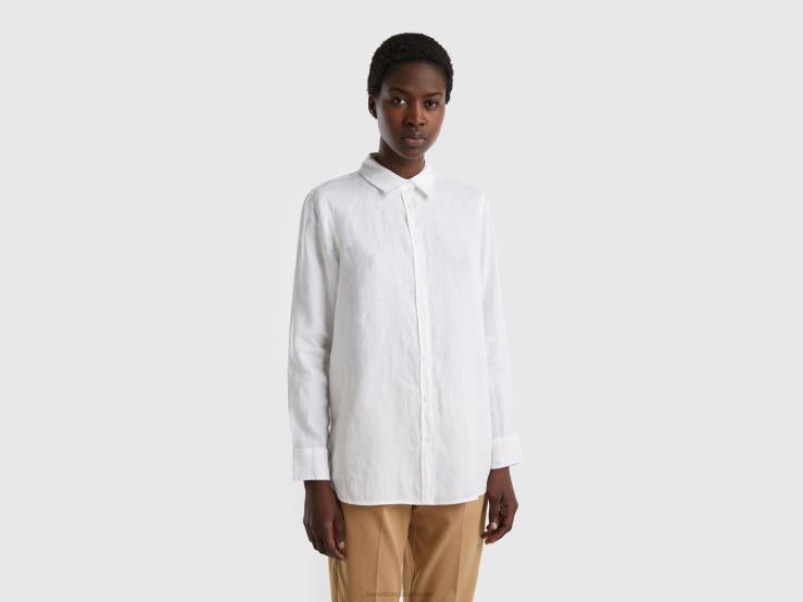 Long Shirt In Pure Linen B4BF494 Benetton Women White