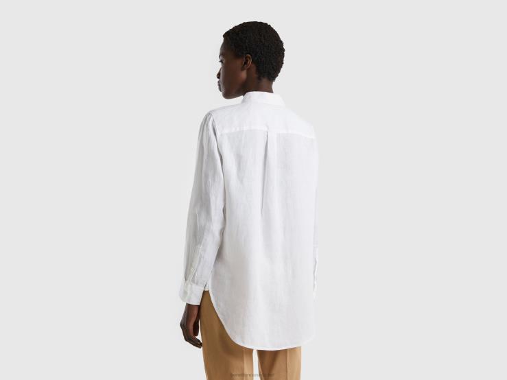 Long Shirt In Pure Linen B4BF494 Benetton Women White