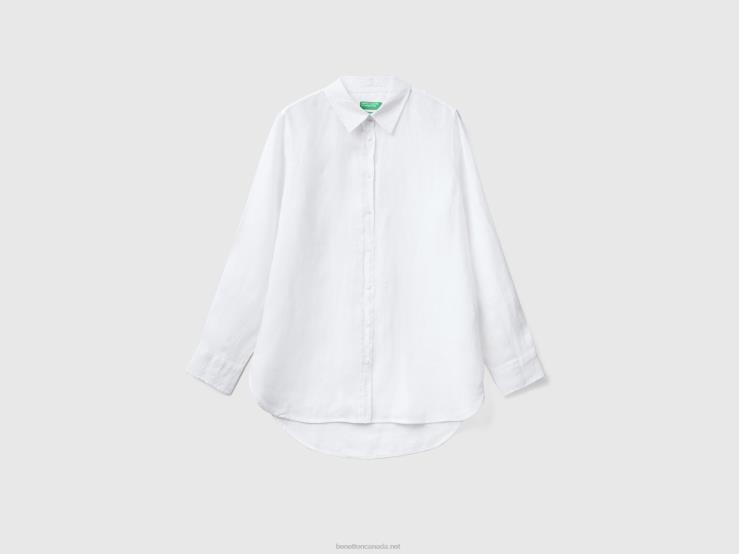 Long Shirt In Pure Linen B4BF494 Benetton Women White