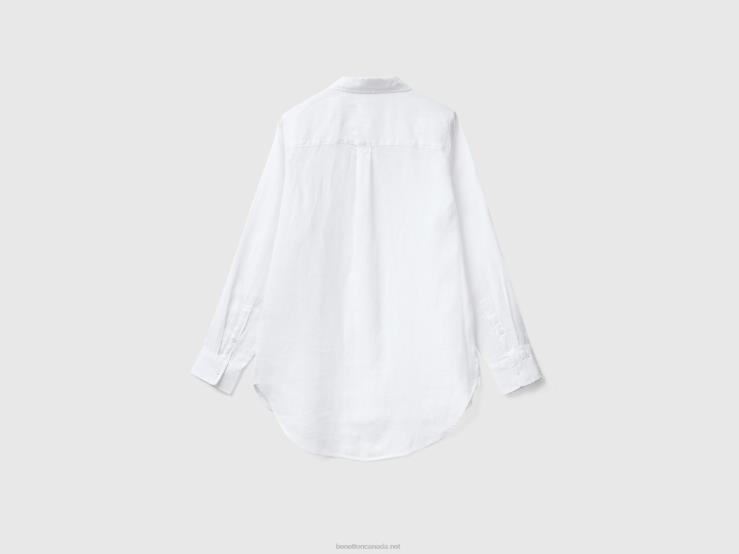 Long Shirt In Pure Linen B4BF494 Benetton Women White