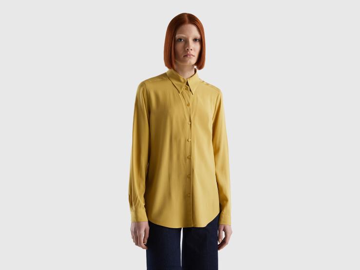 Regular Fit Shirt In Sustainable Viscose B4BF522 Benetton Women Mustard