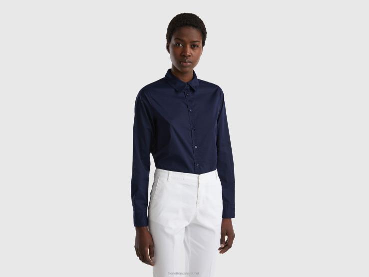 Shirt In Lightweight Cotton B4BF4002 Benetton Women Dark Blue