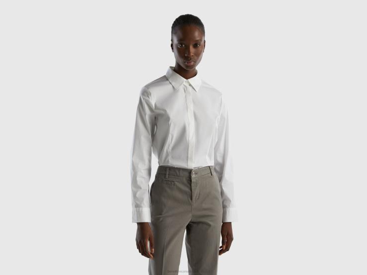 Shirt In Stretch Cotton Blend B4BF513 Benetton Women White