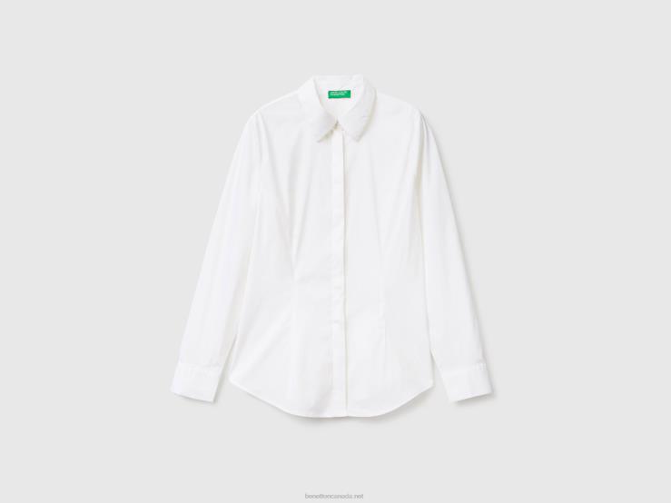 Shirt In Stretch Cotton Blend B4BF513 Benetton Women White