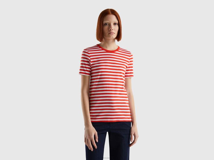 Crew Neck Striped T-Shirt B4BF386 Benetton Women Red