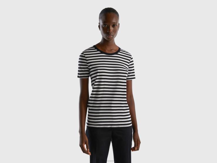 Crew Neck Striped T-Shirt B4BF3922 Benetton Women Black