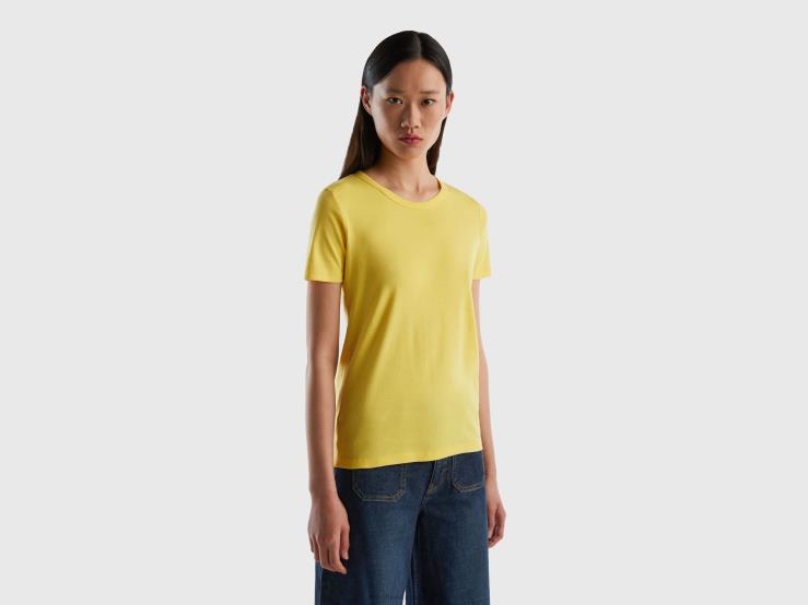 Long Fiber Cotton T-Shirt B4BF340 Benetton Women Yellow