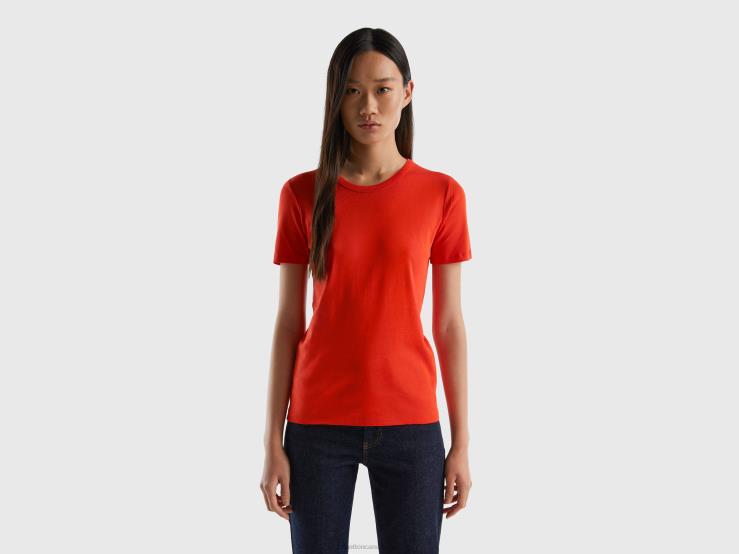 Long Fiber Cotton T-Shirt B4BF341 Benetton Women Red