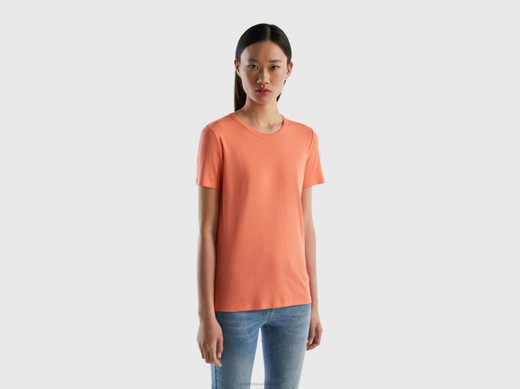 Long Fiber Cotton T-Shirt B4BF354 Benetton Women Orange
