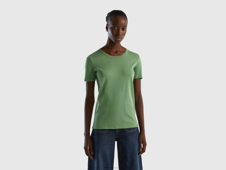 Long Fiber Cotton T-Shirt B4BF3804 Benetton Women Green