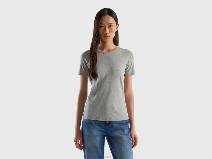 Long Fiber Cotton T-Shirt B4BF3927 Benetton Women Light Gray