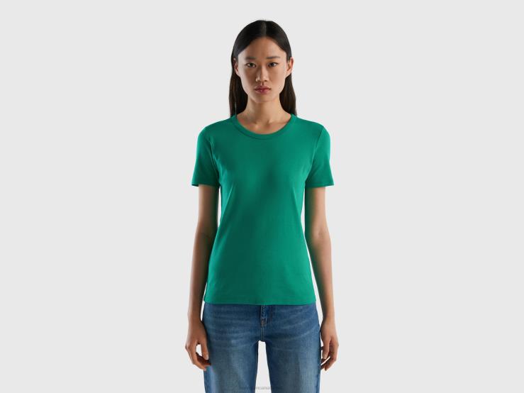 Long Fiber Cotton T-Shirt B4BF3929 Benetton Women Green